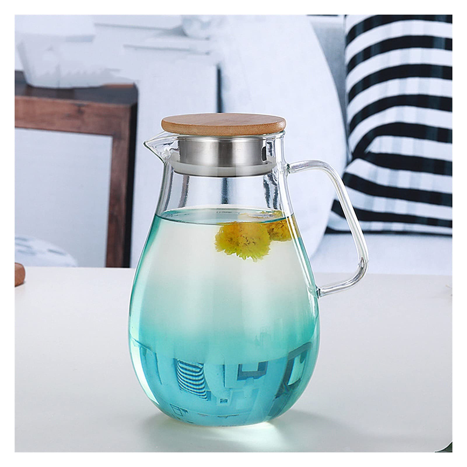 TOMYEUS Teekannen Trinken Multicolor Glasche Pitcher mit Griff und Auslauf Hochtemperaturbeständige Karaffe Light Luxury Teekannesaftjug (blau/pink) Trinkflaschen (Color : Blue)