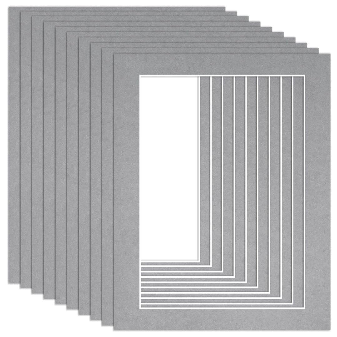 Procut Global 14x11" Mid Grey Picture Mounts to Fit A4 Aperture - Precision Cut Cardboard Photo Mount - Ideal for Frames, Prints, Artwork & Certificates - Sizes & Colours Available - 10 Pack โ image 1