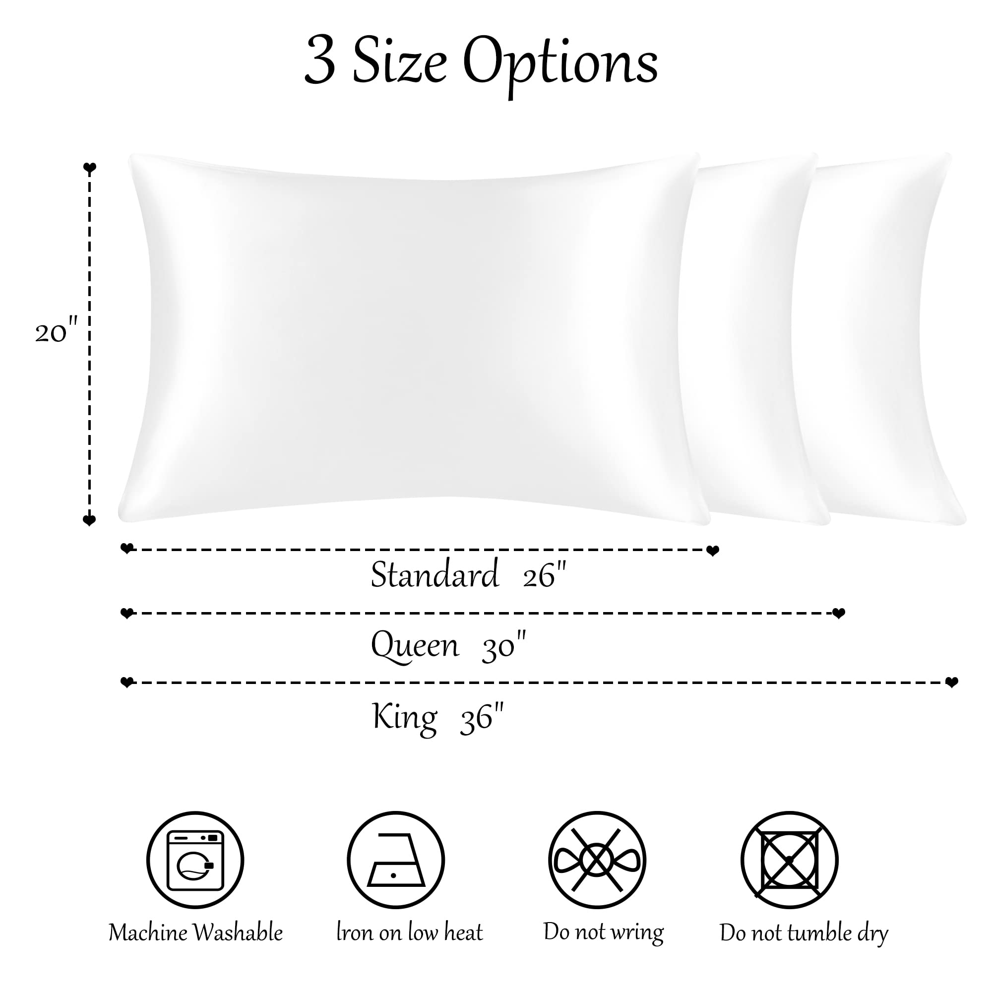 PiccoCasa Funda de almohada de seda pura 100% natural para cabello y piel, ambos lados de 400 hilos, 19 momme de seda con cremallera oculta, 1 paquete, blanco hielo, tamaño Queen 50,8 x 76,2 cm