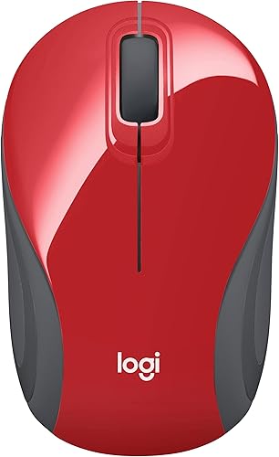 Logitech Mini mouse inalámbrico M187 Ultra portátil, seguimiento óptico de 1000 DPI, 3 botones, PCMacLaptop, color rojo