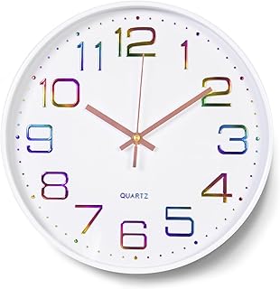 YSWOVUO 30cm Reloj de Pared, Movimiento de Cuarzo Silencioso, Relojes de Pared Decorativo Redondo, Números Fáciles de Lee...