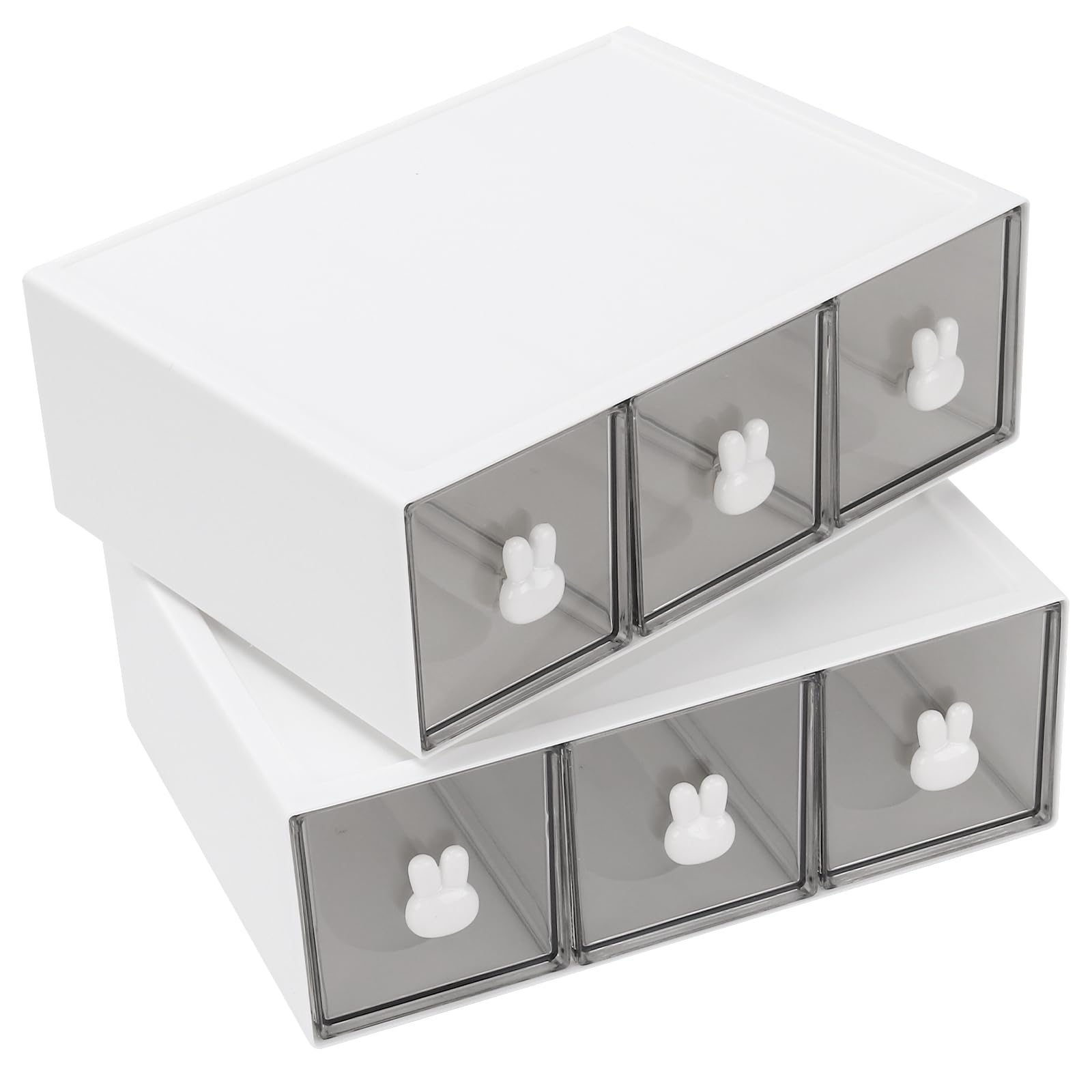 SINJEUN 2 scatole da tè impilabili da 23 x 17 x 8 cm, con 3 cassetti, in plastica con adesivo, scatola per tè, caffè, cucina, bagno, ecc
