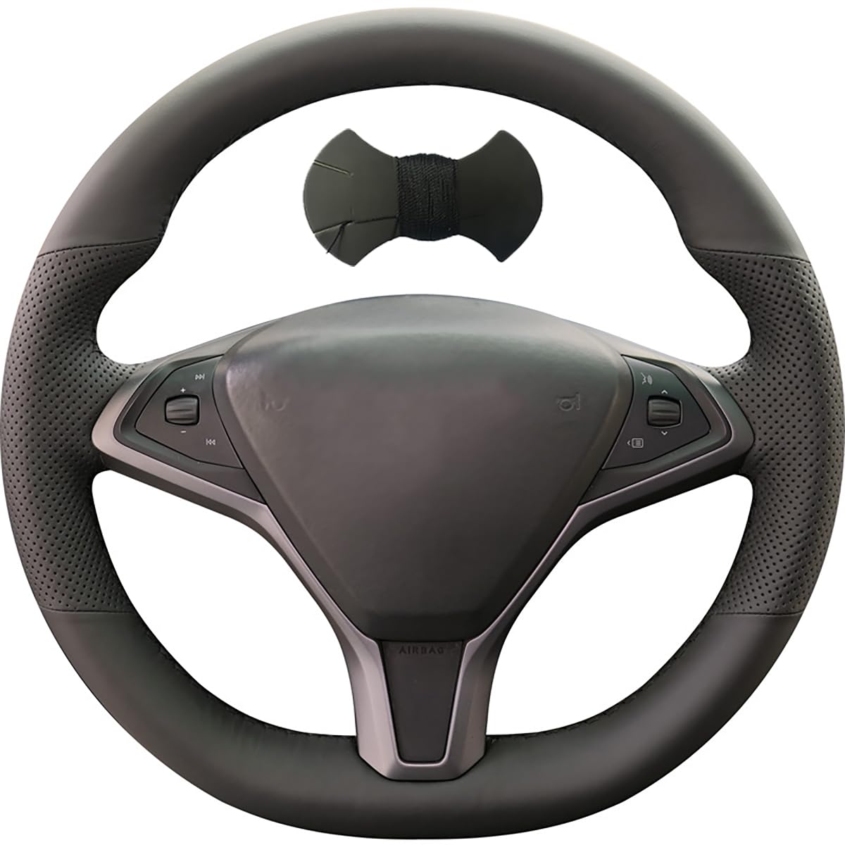 Czarny pokrowiec na kierownicę z prawdziwej skóry do Tesla Model S 2009-2021 Model X 2012-2021 (czarna nić)