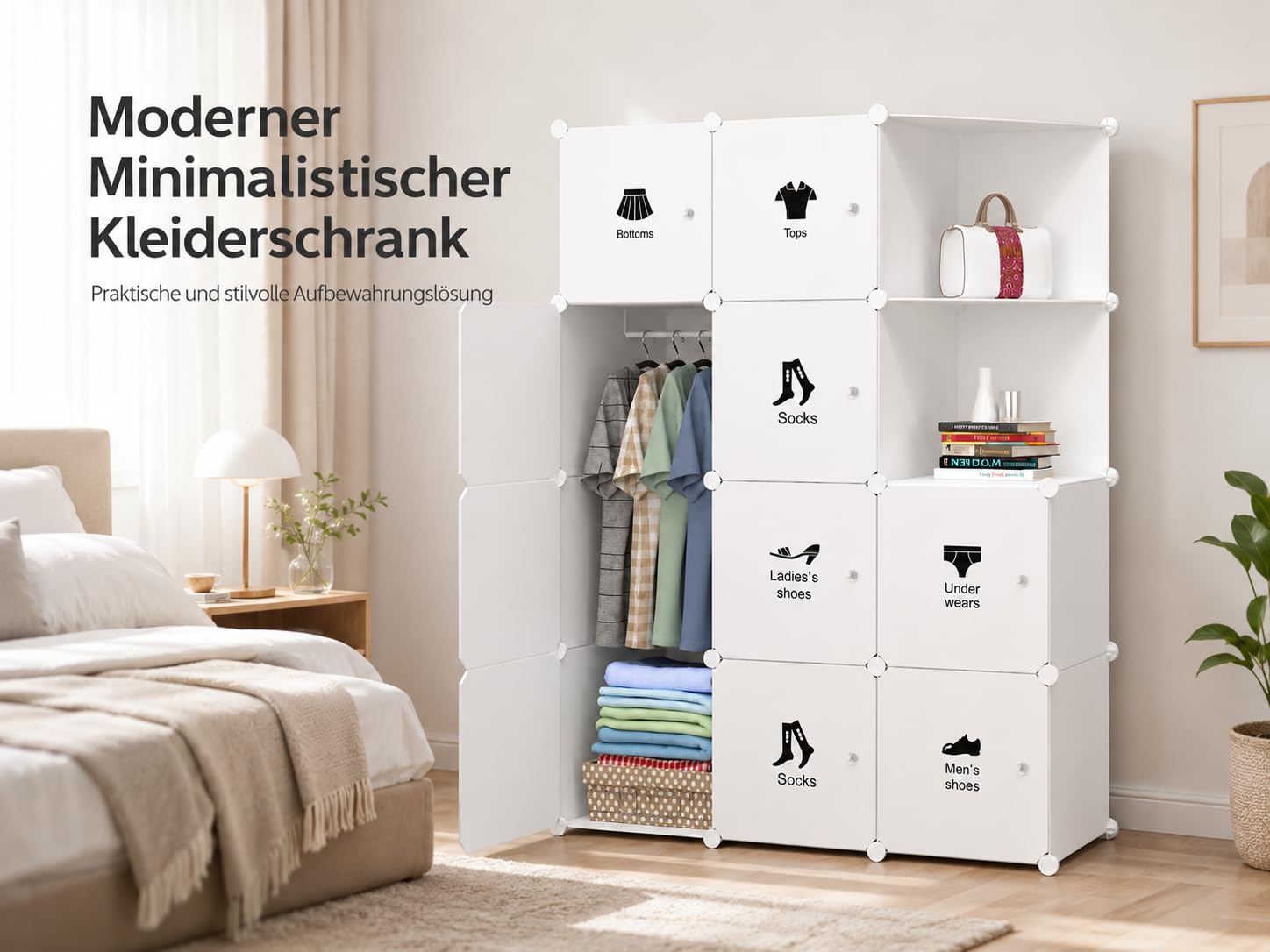 Litake 10-Teiliges DIY-Aufbewahrungsset Für Das Schlafzimmer, Offener Kleiderschrank Mit Türen, Begehbarer Kleiderschrank, Modulares Steckregalsystem, Einfache Montage (Weiß)