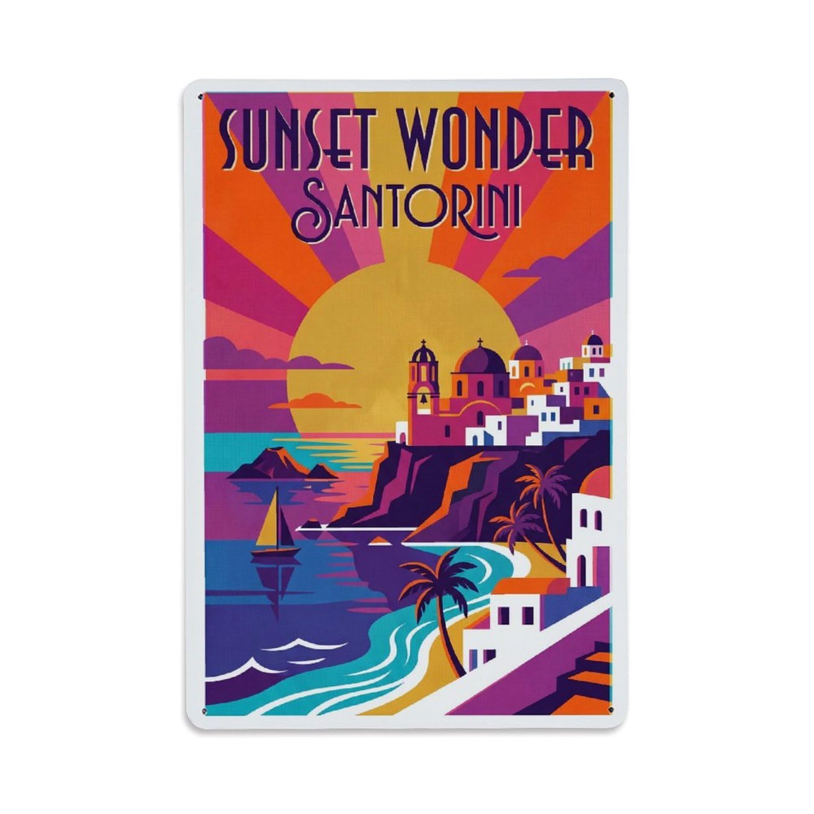 Gead 8X12inch Style Vintage Travel Santorini Sunset Wonder Metal Tin Sign