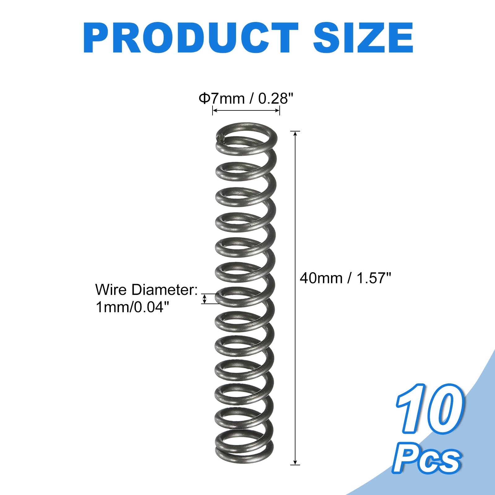sourcing map Lot de 10 ressorts de compression, diamètre extérieur de 7 mm, taille du fil de 1 mm, longueur libre de 40 mm, ressorts de compression mécaniques étendus pour réparation en magasin et à