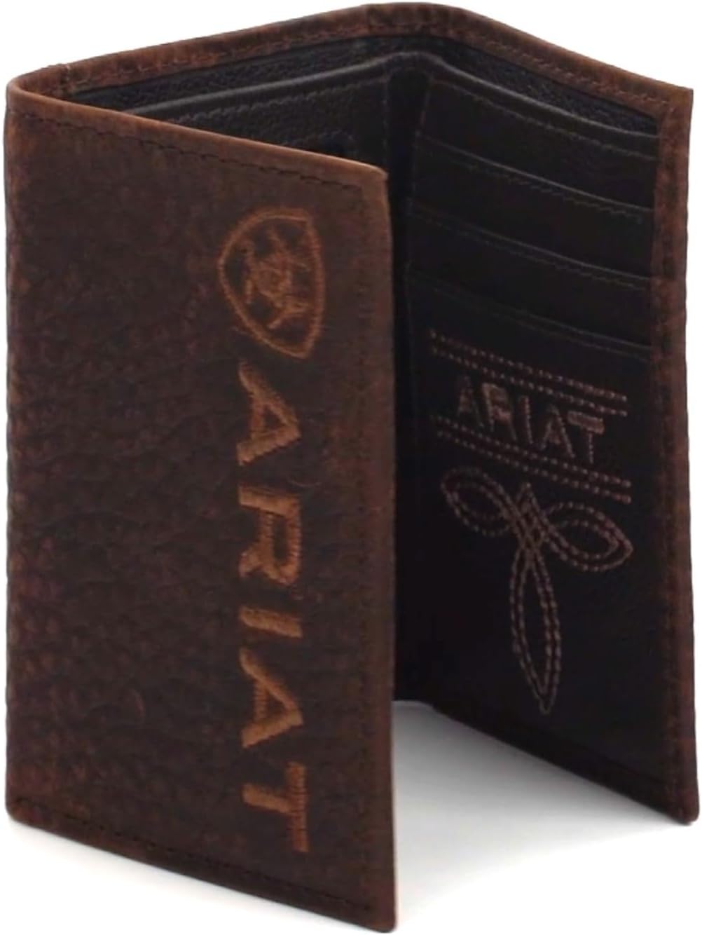 ARIAT Men's Large Logo Bull Hide Leather Trifold Wallet - Image 6
