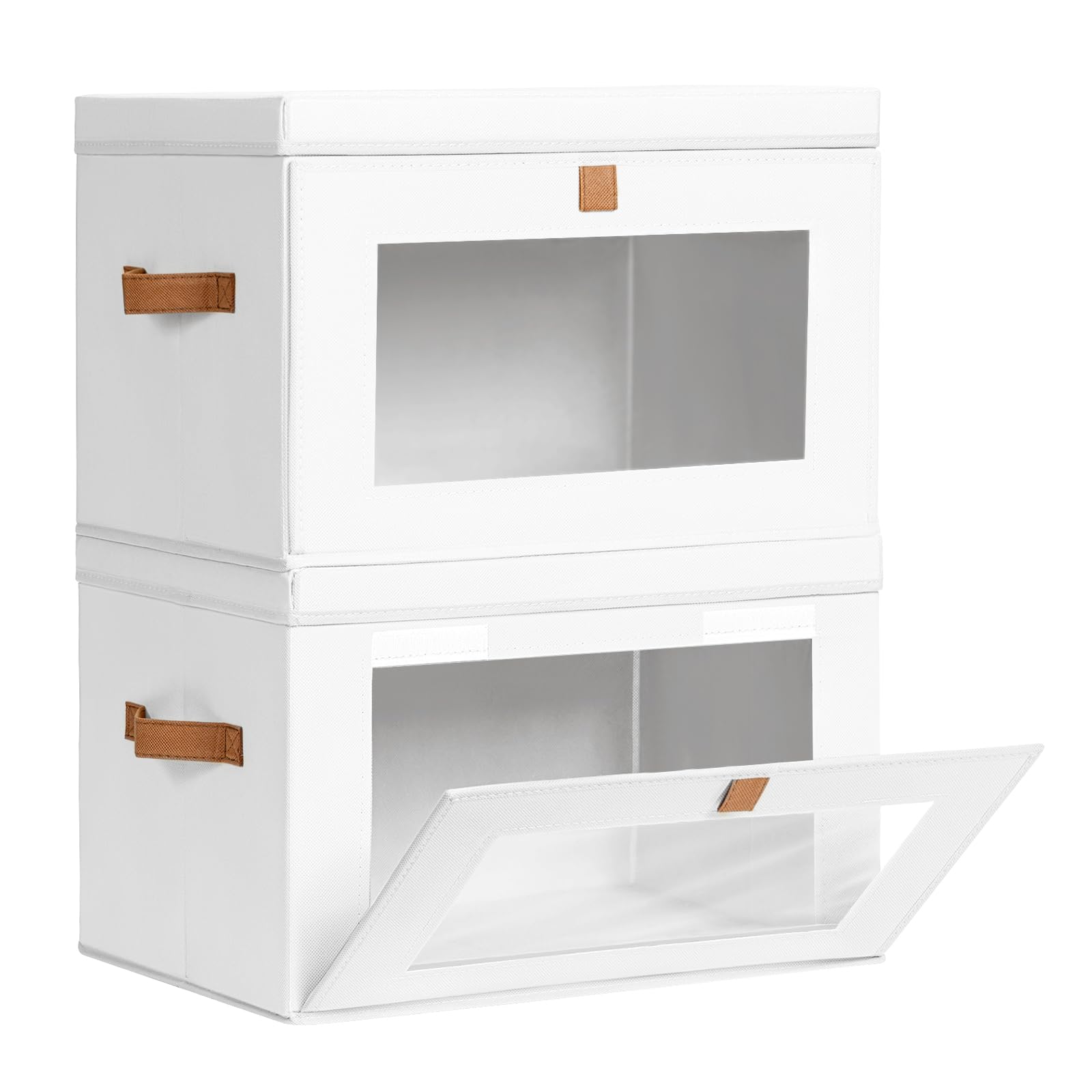 Homsorout Aufbewahrungsboxen mit Deckel - 2 Stück Aufbewahrungskorb Stoff Faltbare Aufbewahrungsbox mit Transparentem Sichtfenster, Faltbox für Kleidung, Würfelregal, Weiß
