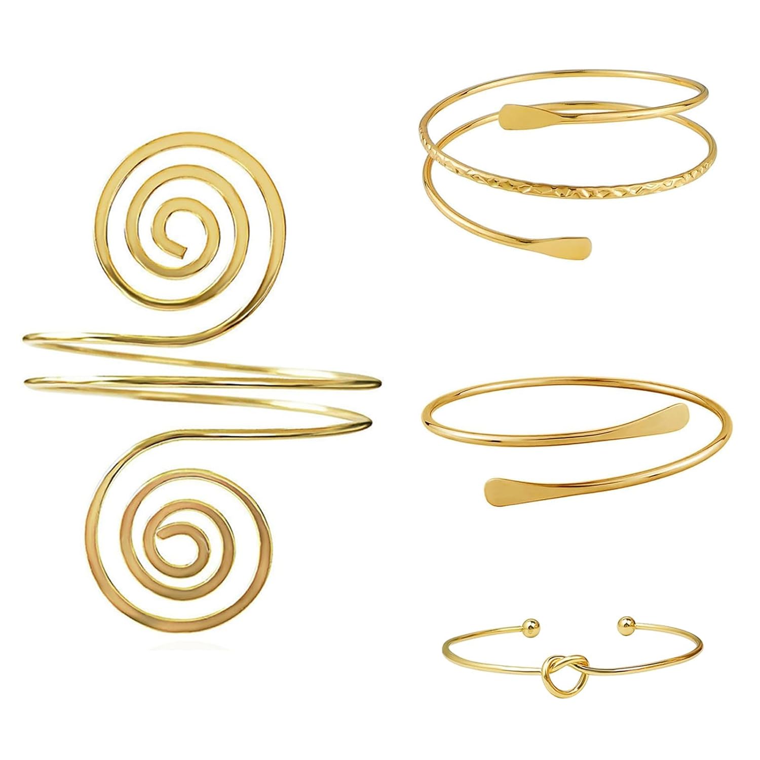 4Pcs Arm Cuff Jewellery for Women, Gold Arm Cuff Upper Arm Bracelet for Girls Women Gold Adjustable Coils Band Bracelet Punk Bangle Minimalist 4Pcs Arm Cuff Jewellery for Women, Gold Arm Cuff Upper Arm Bracelet for Girls Women Gold Adjustable Coils Band Bracelet Punk Bangle Minimalist