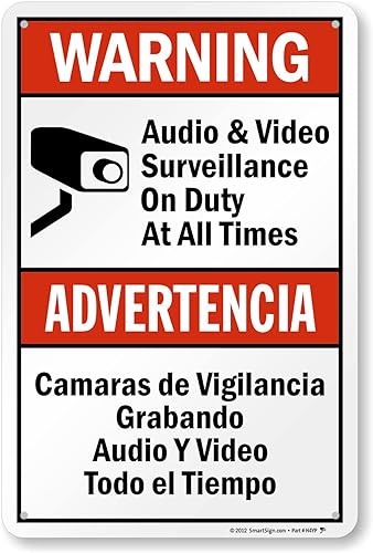 Miniatura 8 de SmartSign -S-9392-AL-14 Advertencia - Vigilancia de audio y video en servicio en todo momento  Aluminio de 10" x 14" - NegroRojo sobre Blanco