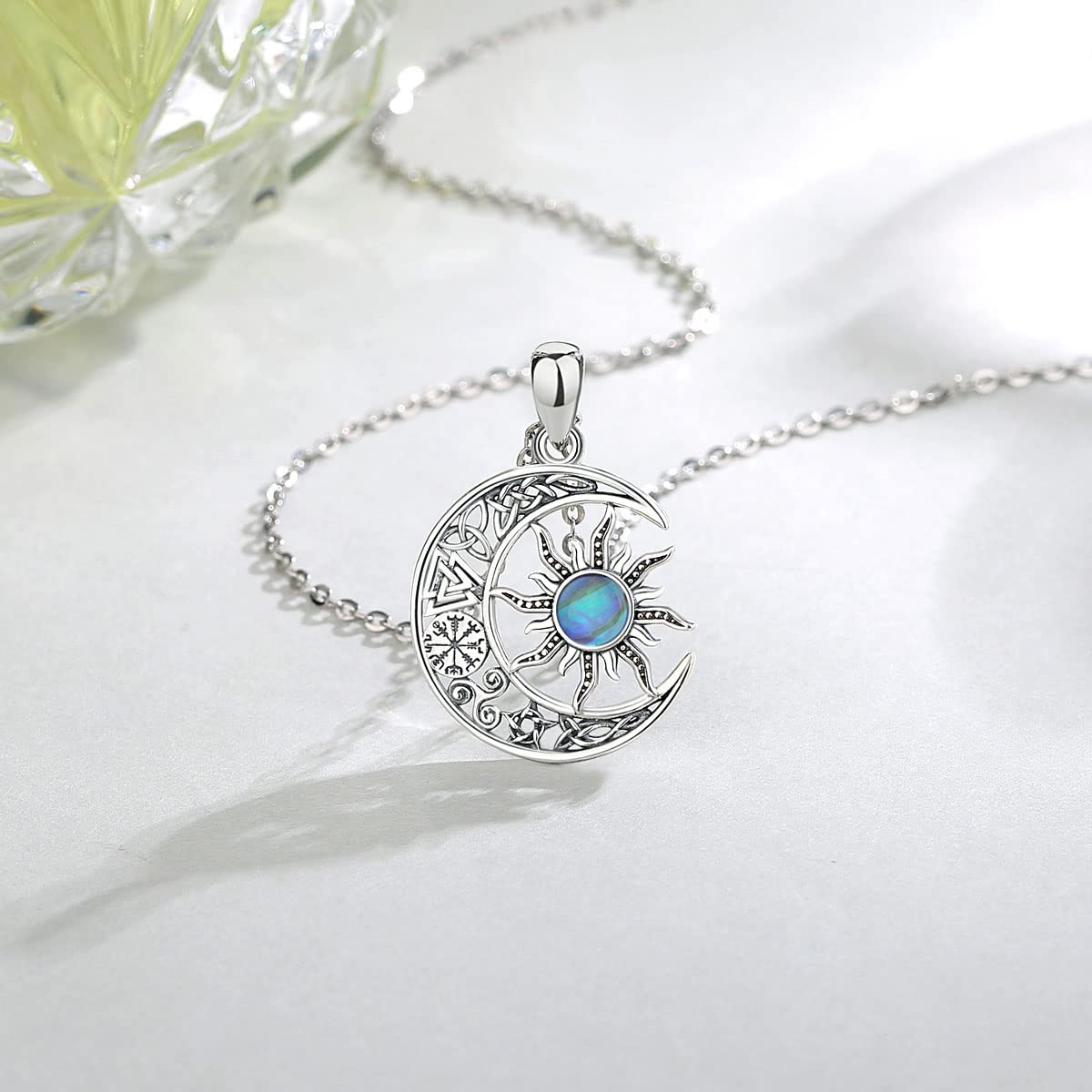 Collana in Argento Sterling con Luna e Stella per Donna, Frizzante CZ Pietra di Luna Mezzaluna Pendente Gioielleria Regalo per La Moglie Della Mamma Delle, Argento da 18"
