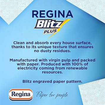Regina Blitz Plus, 8 Rolls of Household Towel, 3-Ply | 80 Sheets Per Roll, Strength, Paper Towels Made with Virgin Pulp, Paper Packaging, FSC Certified