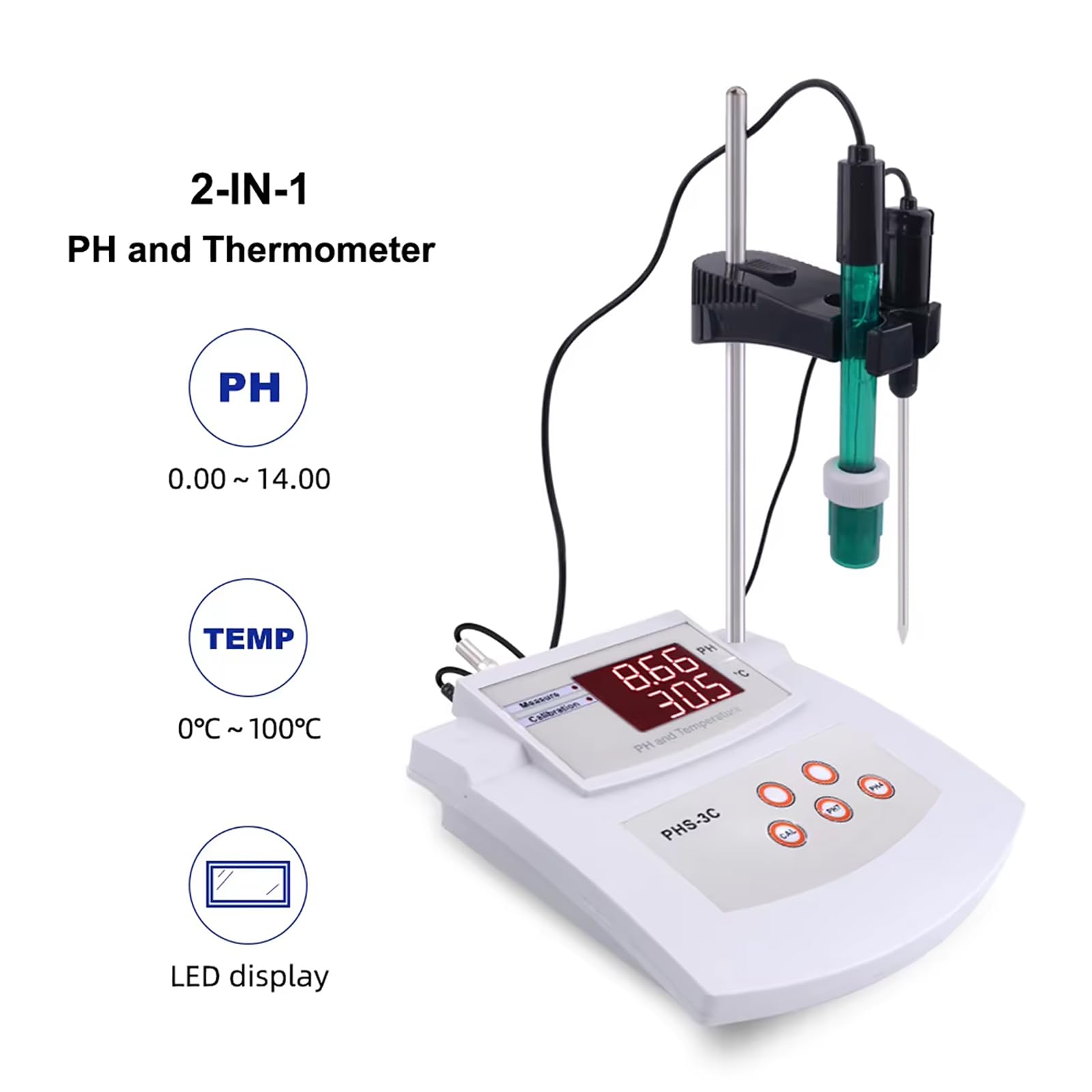 NGARY Laboratoryjny miernik pH, miernik ph, pulpitowy automatyczny miernik kwasowości, dokładność ± 0,01 pH i elektrody PH/Temp 2, 2-punktowa automatyczna kalibracja, dla środowiska, laboratorium,