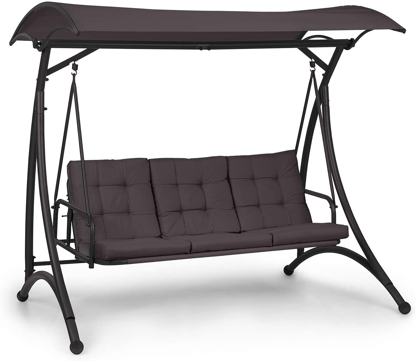 blumfeldt Marbella - Columpio balancín Hollywood, 3 plazas, Estructura Acero Revestido en Polvo, Cojines 8 cm Grosor, Fundas poliéster, Toldo arqueado, Protección UV, Respaldo reclinable, Gris