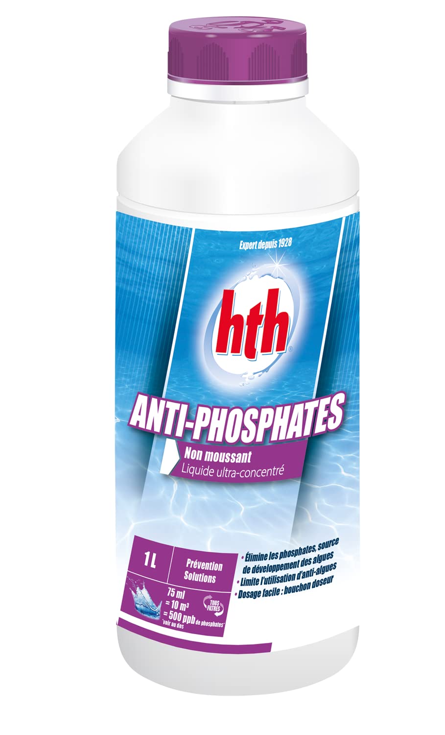 HTH Anti-PHOSPHATES Liquide - 1L | Elimine des Phosphates - Ultra Concentré + 10 Tests HPS OFFERTS 6 en 1