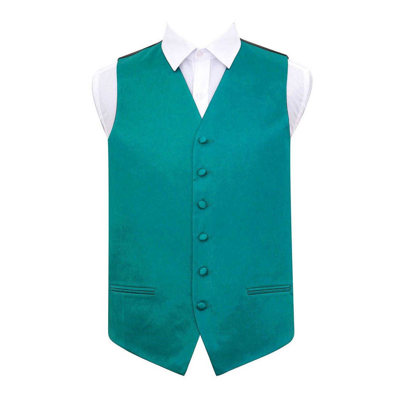 DQT Mens Plain Glossy Satin Classic Waistcoat - Wedding, Business & Formal Suit Vest - Teal 48" (4XL)