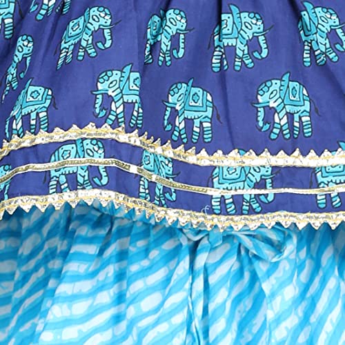 Hathi Print Pure Cotton Top Leheriya Lehenga for Girls-Blue2