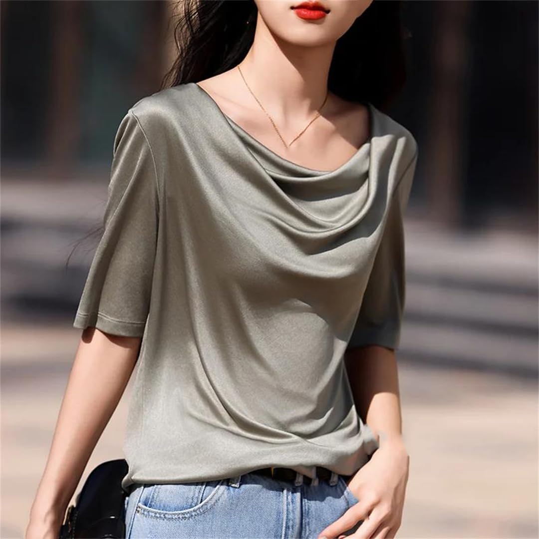 Maglietta estiva da donna casual tinta unita pullover a maniche corte T-shirt allentate in raso gilet top