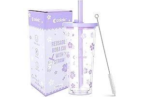 BTS Cup: Reusable Boba Cup with Lids and Straws (Purple)