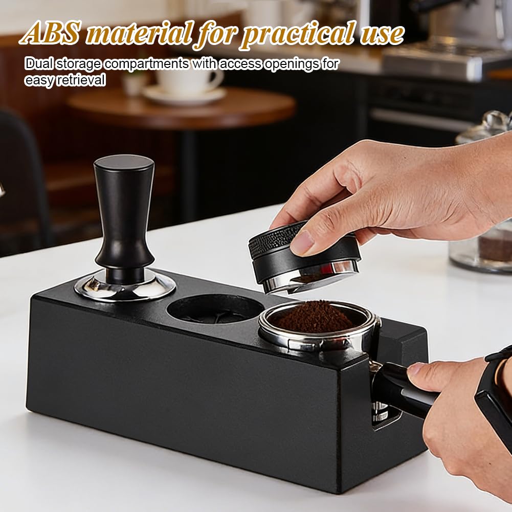Stazione Tamper 51–58 mm per Portafiltro, Stazione Tamper Regolabile in Altezza in ABS, Stazione Antiscivolo Barista con 3 Fori per Tamper, Leveler, Strumento WDT e Accessori caffè