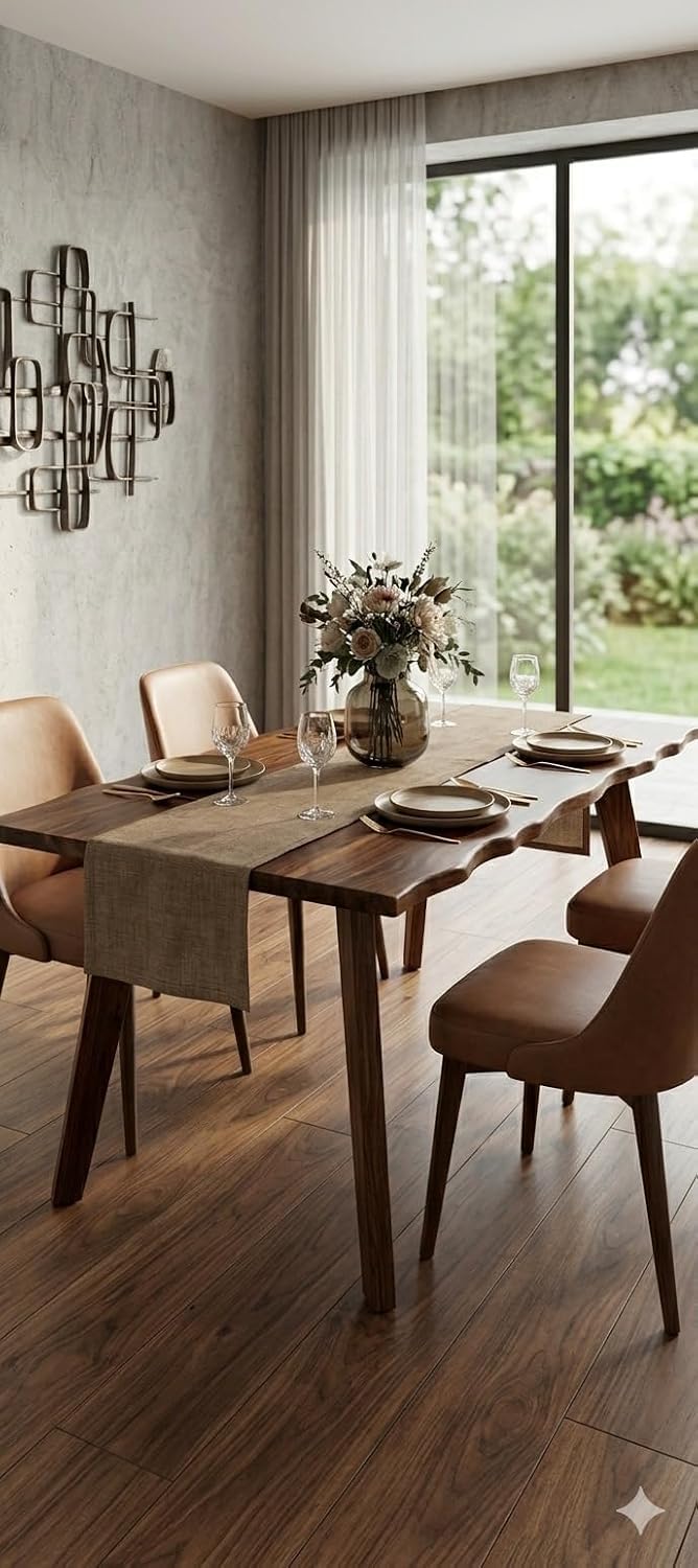 Sheesham Wood Dining Table | Solid Wood Dining Furniture for Dining Room, Kitchen & Family Meals | Modern Live Edge Style Rectangular Dinner Table | Brown-image-44