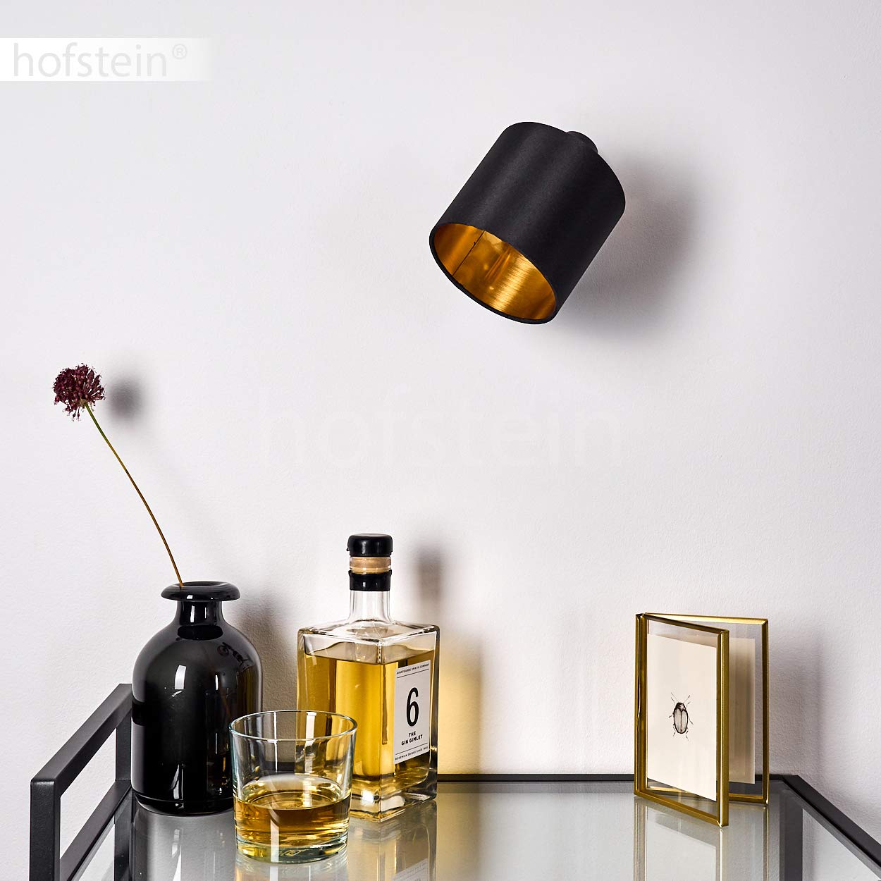 Wandleuchte Alsen, Wandlampe aus Metall/Stoff in Schwarz/Gold, 1-flammig, 1 x E14-Fassung, verstellbarer Wandspot mit Stoff-Schirm im Retro/Vintage-Desgin, ohne Leuchtmittel