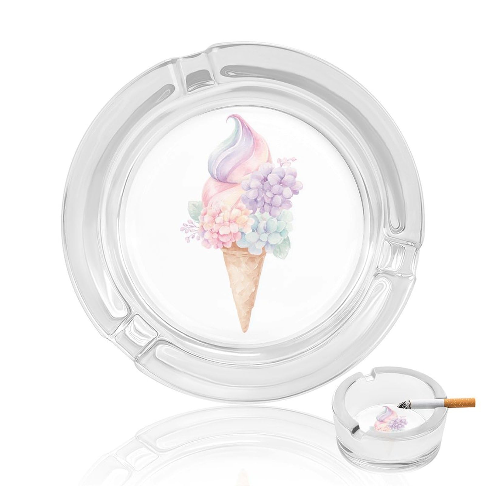 Pastel Rainbow Ice Cream Cone Glass Ashtray for Cigarettes Portable Decorative Ash Trays for Home Office Decor