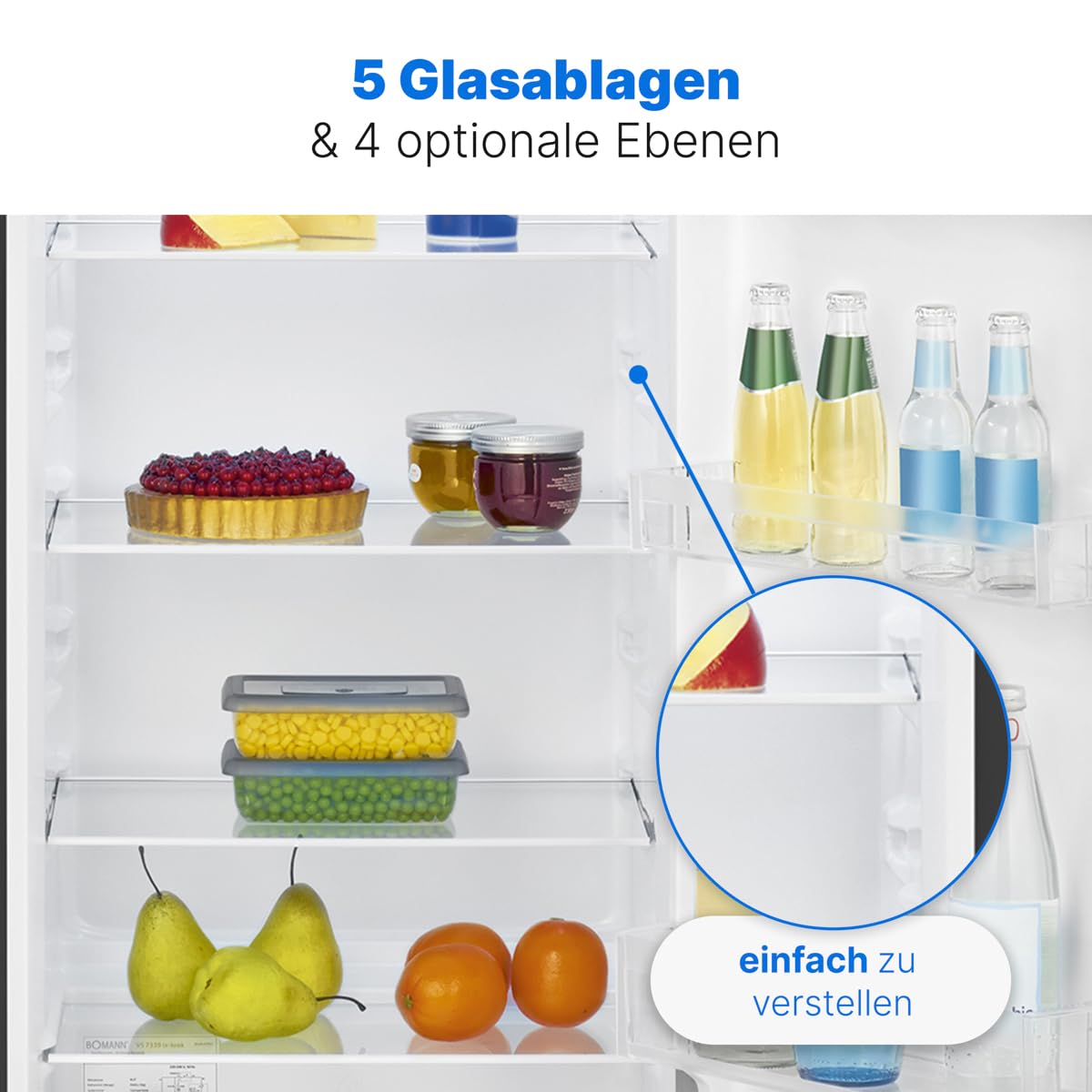Bomann® Kühlschrank ohne Gefrierfach | Energieklasse D | 143cm | 5 Ablagen | 0°C ~ +8°C | leise 39dB | Getränkekühlschrank | 242L Flaschenkühlschrank | Kühlschrank groß | VS 7363 inox