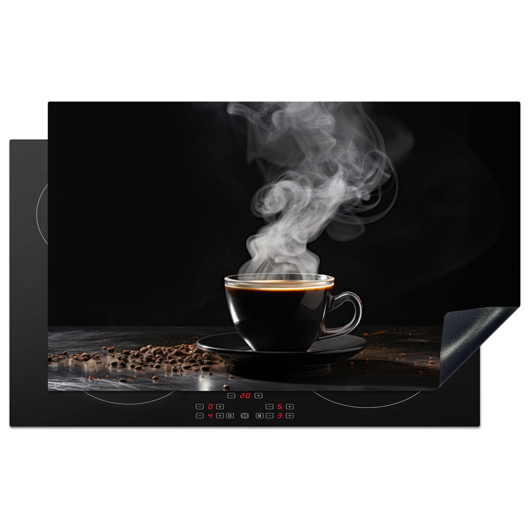 KitchenYeah© Induction Hob Protector Mat 20.3"x32.7" / 83x51.5 cm Stove Cap Top Cover Kitchen Cooker Covers for Electric Hobs Vinyl Coffee - Black - Beans - Hot - Cup