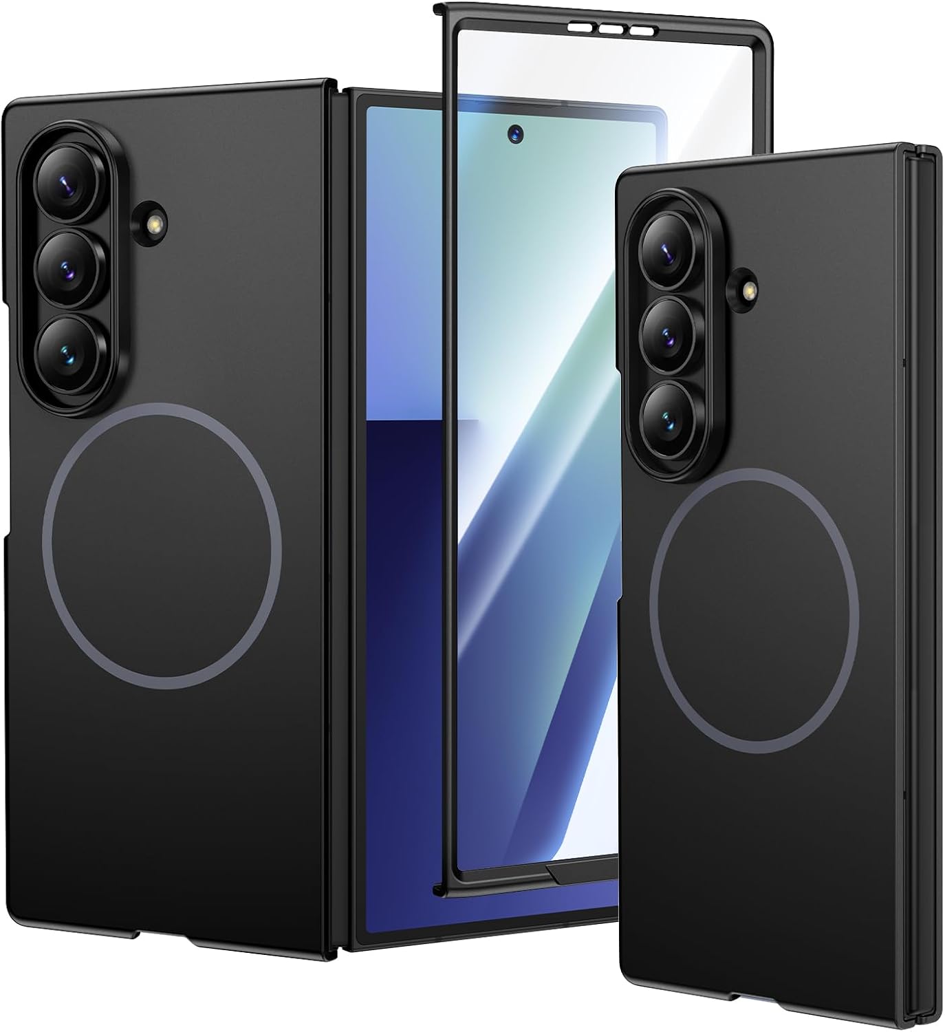 VEGO for Galaxy Z Fold 7 Case, for Samsung Z Fold 7 Case with Front Tempered Glass Screen Protector, Compatible with MagSafe, Support Wireless Charging Slim Magnetic Protective Thin Cover - Black