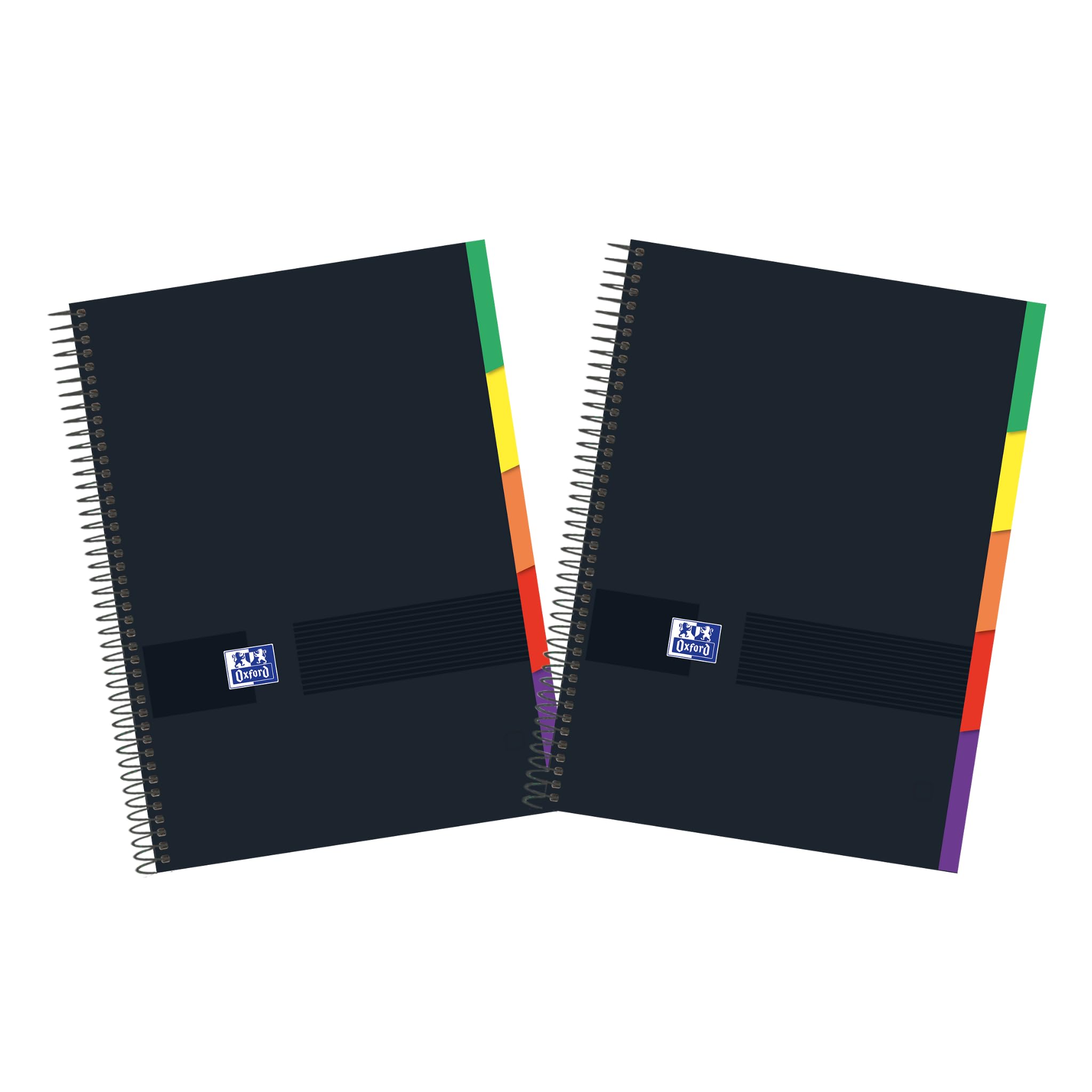 Oxford Black N'Colours, zeszyty A4+, mikroperforowane, ekstra pokrywka, 100 arkuszy, siatka 5 x 5, opakowanie 2 notesy, 5 kart | Pokrywa Extradura 100 arkuszy 90 gr