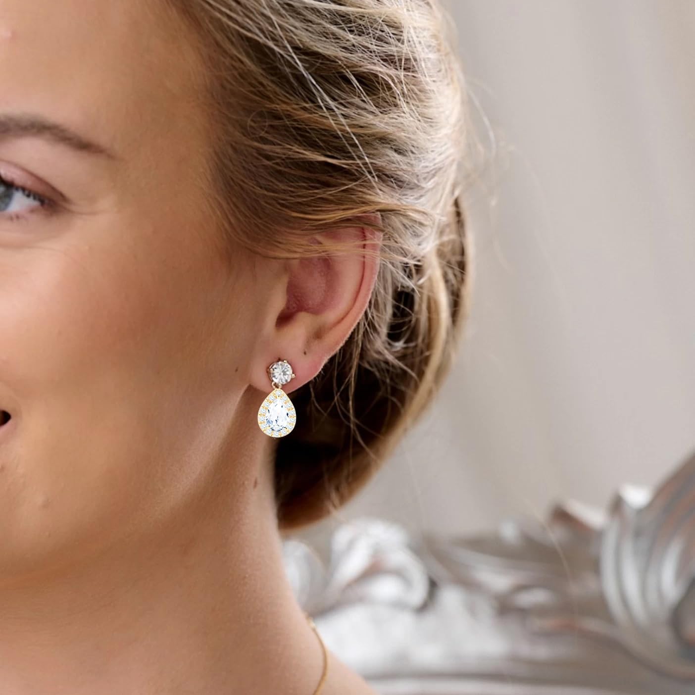 Plated Gold Silver Elegant Teardrop Zircon Earrings Necklace Bracelet Set for Bridesmaids, Sparkling Cubic Zirconia Jewelry, Wedding Gift, 4/5/6-Piece