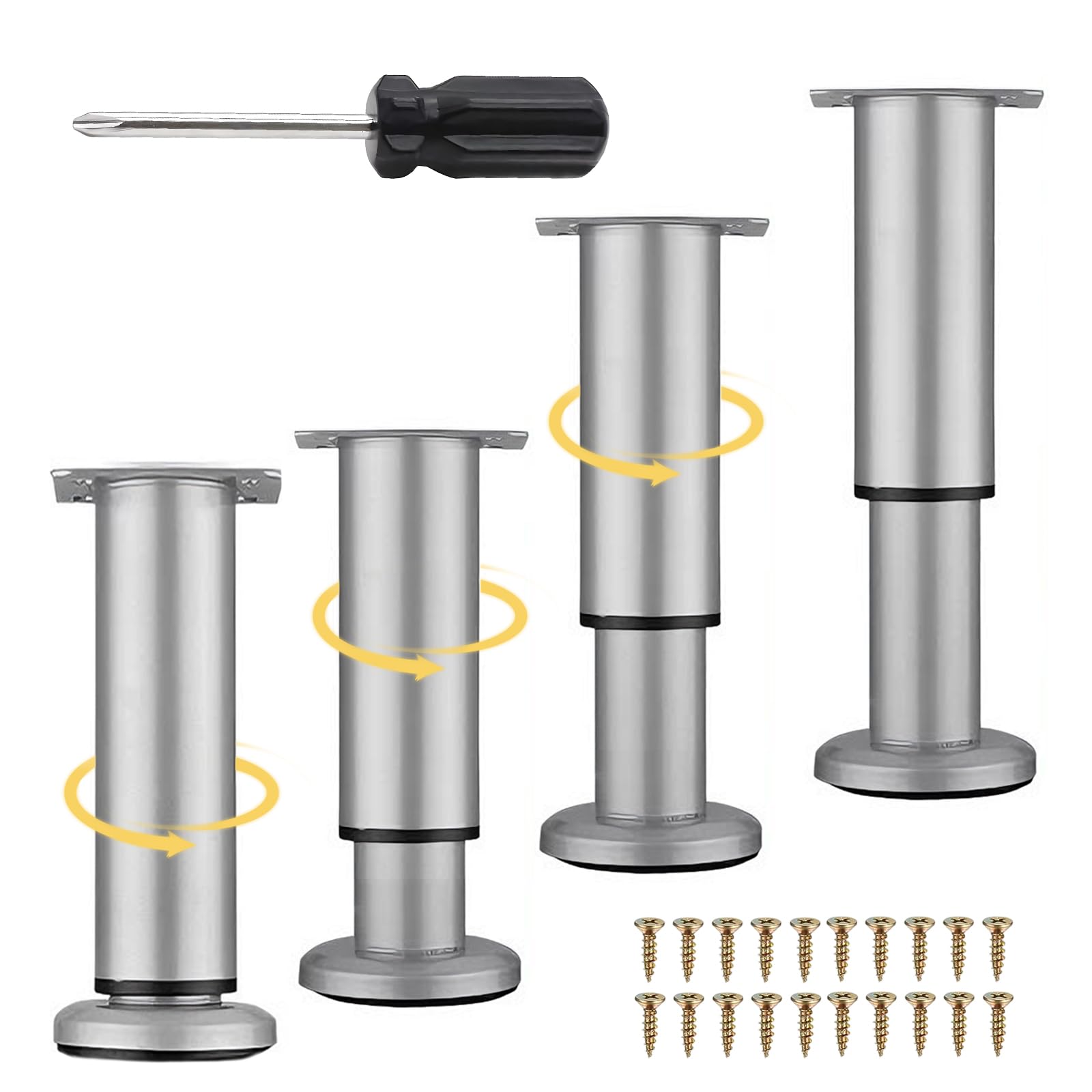 QINGYIWL 4pcs Adjustable Furniture Feet 18-30 cm Support Foot Leveling Feet Including Phillips Screwdriver, Bed Foot for Furniture Tables Cabinets, Height Adjustable, Non-Slip(B)