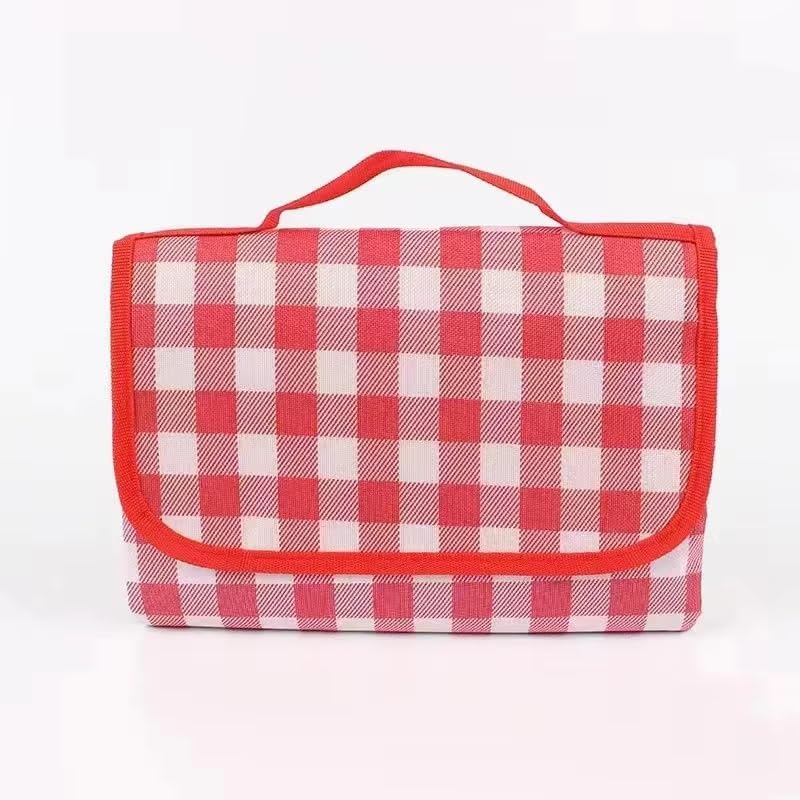 Picnic Blanket Waterproof Foldable Gingham Outdoor Mat with Carry Handle for Camping Beach Park Lawn (Green Grid, 100-150cm)