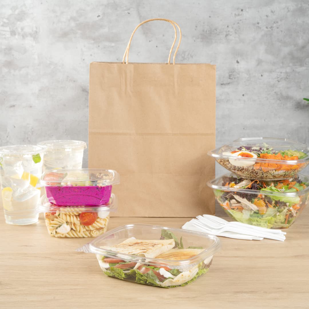 Thermo Tek - Contenedores de comida delicatessen de 24 onzas, 100 recipientes con tapa con bisagras antivaho, congelables, rectangulares, de plástico transparente, desechables Restaurantware