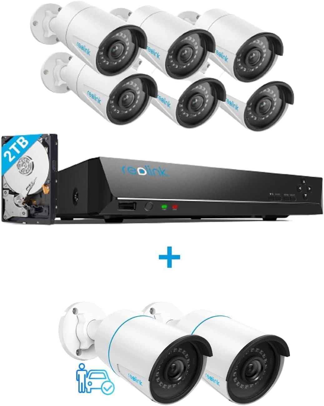 REOLINK 5MP PoE Security Camera System Bundle, 8pcs Person/Vehicle Detection Smart Cameras,a 8CH NVR Pre-Installed with 2TB HDD(Include 6 x 18M Cat5 Cable)