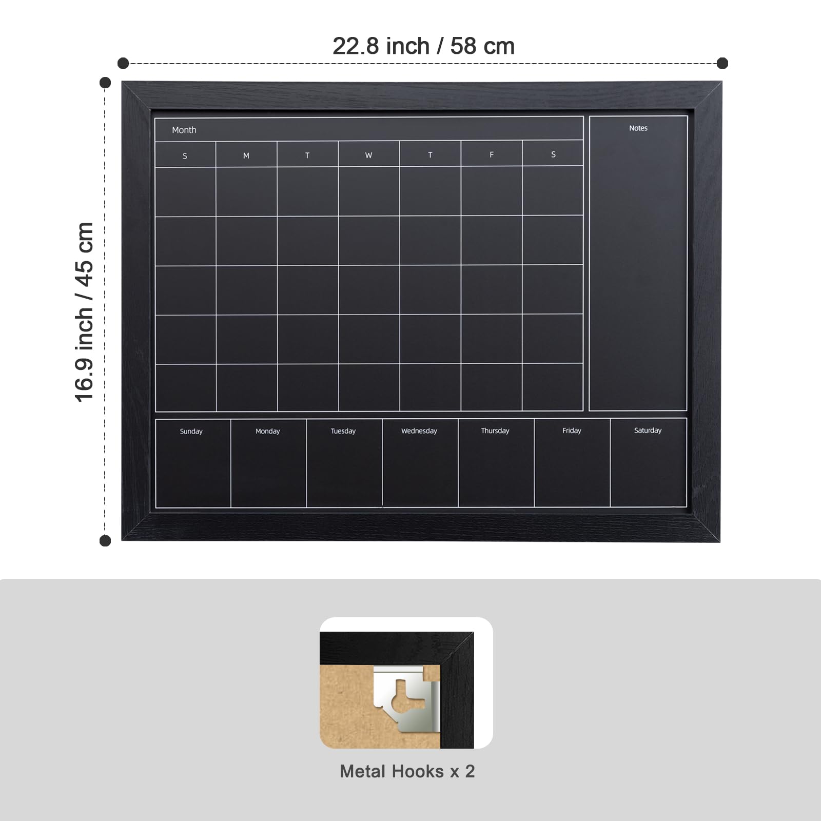 Aitakatta 3-in-1 Chalkboard Calendar for Wall, Magnetic Monthly & Weekly Calendar, 23.6"x17.7" Blackboard for Wall with Black Wood Frame, Hanging Chalkboard for Decor/Memo(YL+ZL-HB-BK,4560) - Image 2