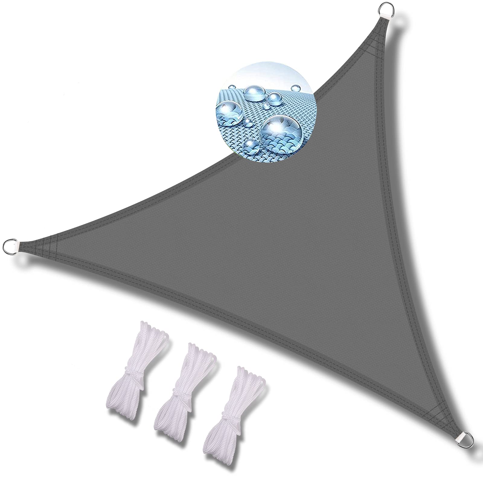 GJZQDKX Triangle Sun Shade Sail 3.6x3.6m Waterproof Outdoor Canopy Durable Elastic Shade Fabric with Fixing Rope - Dark Grey Garden Umbrella Tent