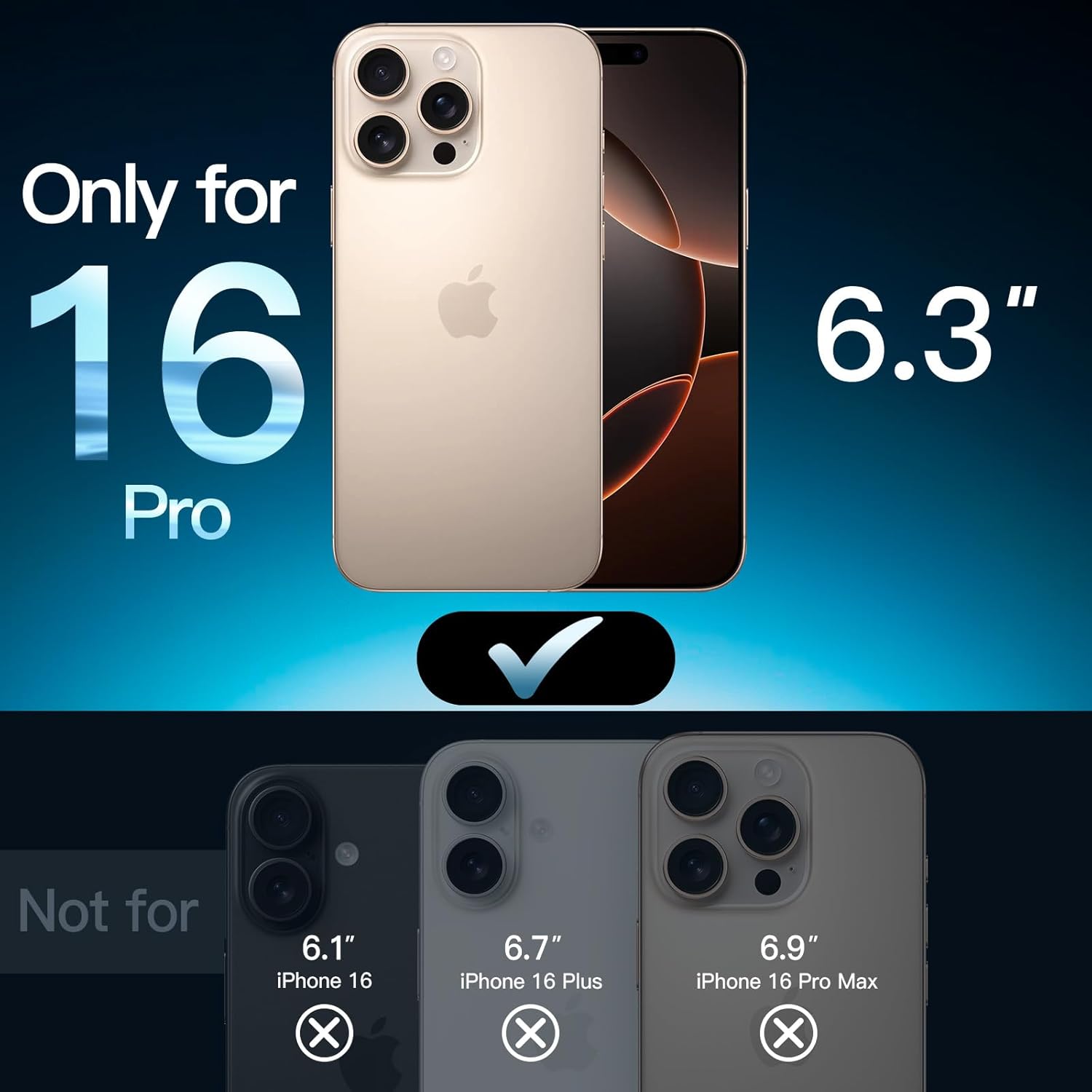 JETech 5 in 1 Matte Case for iPhone 16 Pro 6.3-Inch with 2-Pack Each Tempered Glass Screen Protector and Camera Lens Protector, Translucent Back Shockproof Phone Cover (Desert Titanium) 3