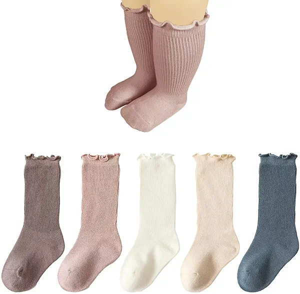 Byleverdo Baby Girl Knee High Socks Toddler Long Sock with Bow Cute Ruffled Tube Stockings Cotton for Baby Boys