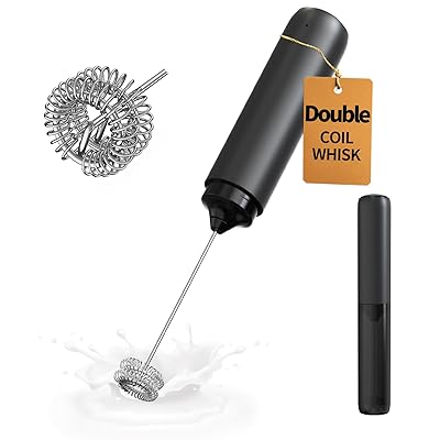 CIRCLE JOY Rechargeable Milk Frother Hanheld, Dual Coil Whisk Head Electric Coffee Frother, Portable Hand Frother Wand Drink Mixer for Matcha Lattes Cappuccino, Kitchen Gifts, Black