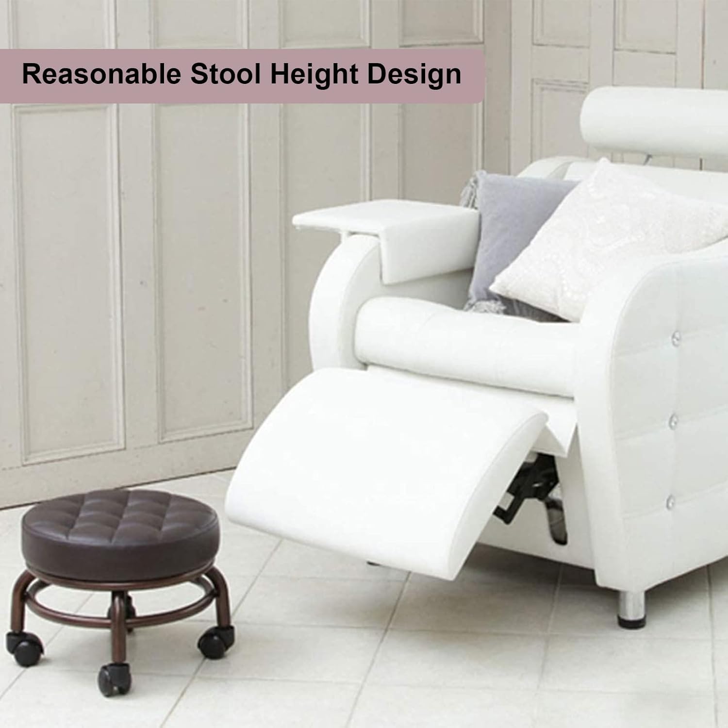 Taburete de pie de pedicura para salón de belleza SPA reposapiés de baño de pies de dos colores opcionales asiento de soporte grueso ruedas de calidad ET285000 (marrón oscuro) 3