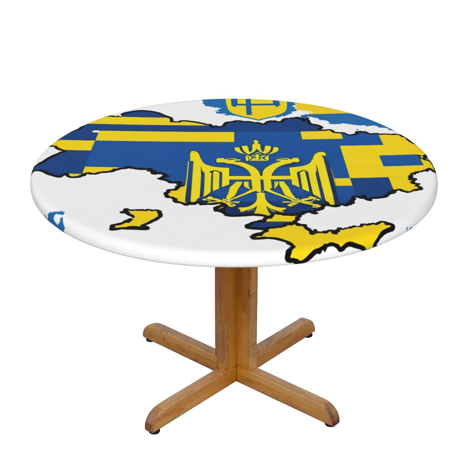 DUWAA Ukraine Flag Map 01 Print Oxford Fitted Table Cover For Patio Picnic, Waterproof Round Tablecloth For Home And Outdoor