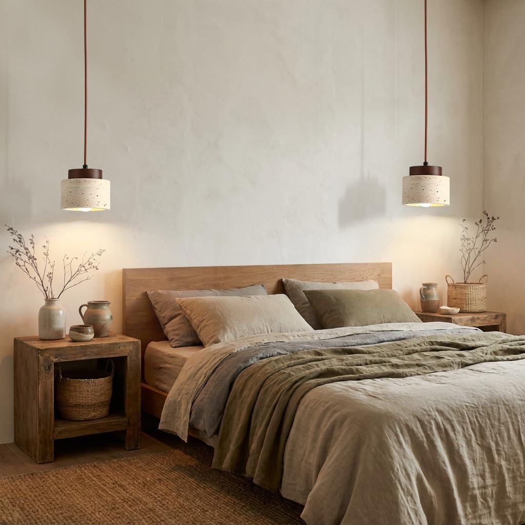 7W Lampadario Pietra Gialla Travertino Naturale Lampadari Giapponese Wabi Sabi Lampadario Decorativo Altezza Regolabile Lampada Moderno per Camera da Letto Sala da Pranzo Soggiorno Ingresso 12*10cm