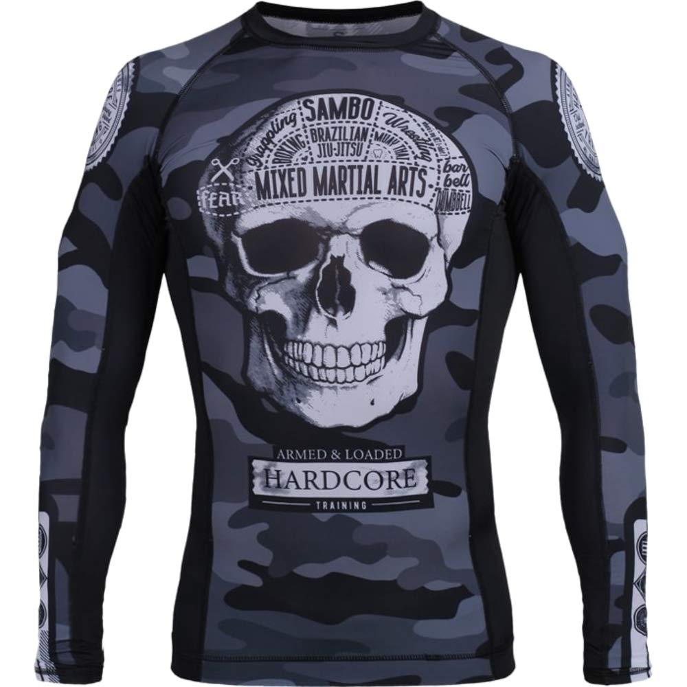 Hardcore Training Fear Zone Rash Guard Men's Camisa de Compresión Hombre MMA BJJ Boxeo Fitness Grappling No Gi