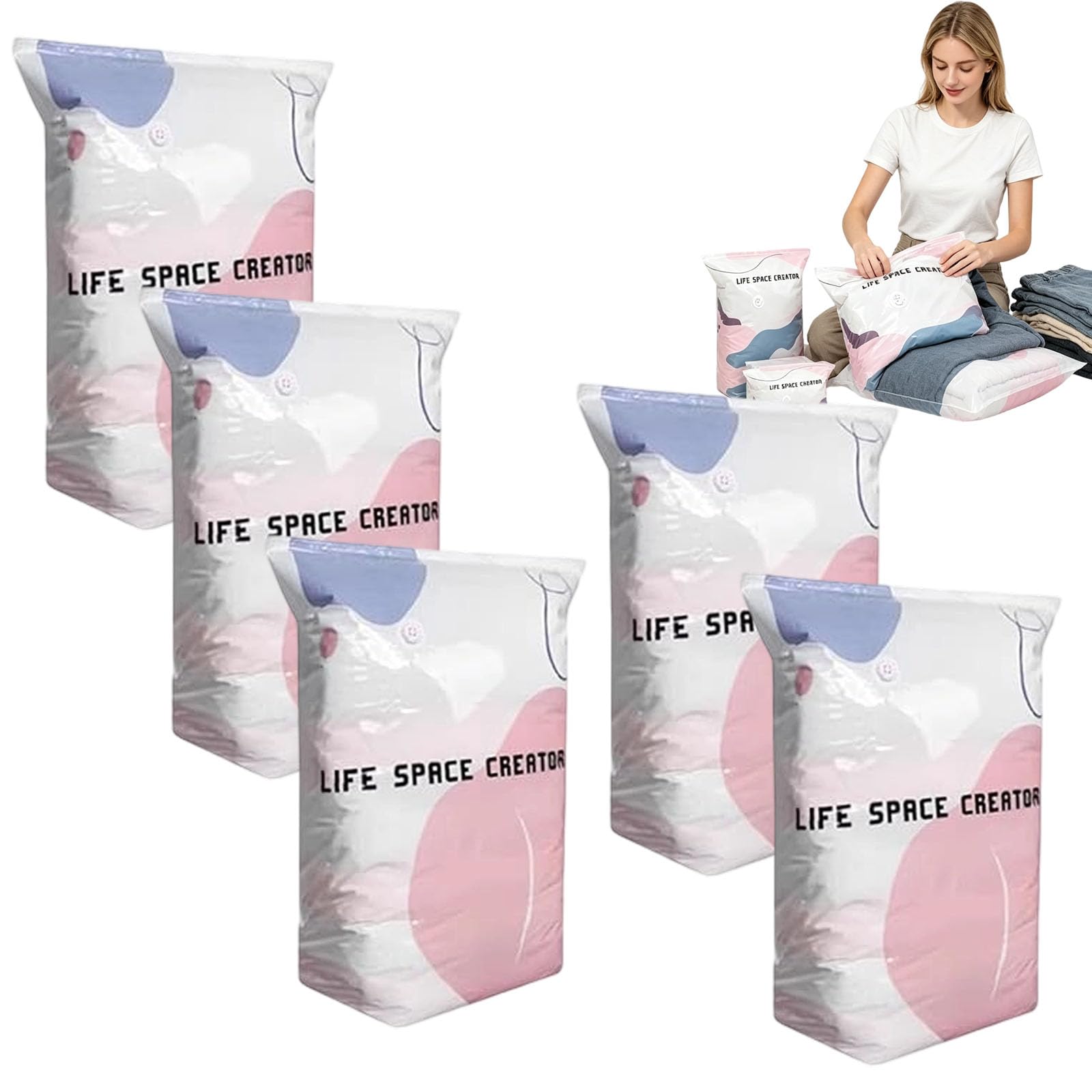 Bolsas de vacío 3D sin bomba, bolsas de almacenamiento de compresión herméticas para ropa, bolsa de compresión resistente de gran capacidad para almacenamiento de ropa de cama, almacenamiento al vacío