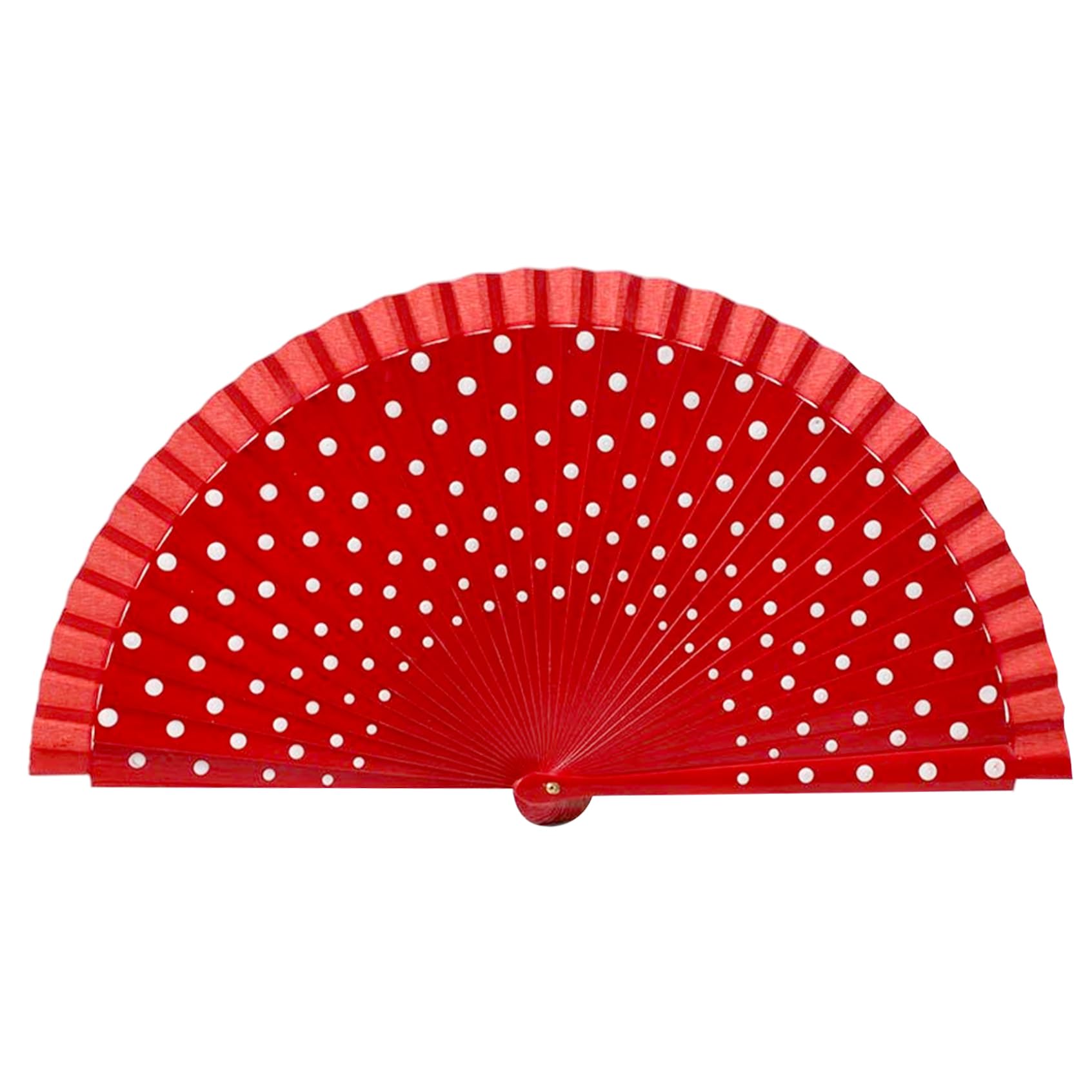 Latemeia 16.5" Spanish Foldable Hand Fan, Flamenco Dance Fan with Polka Dot Wood Cotton Design Red