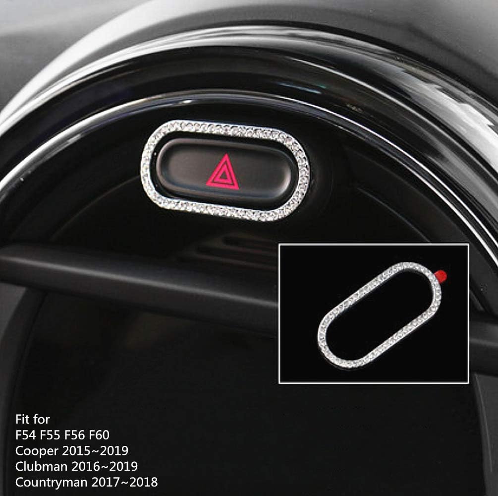Bling Interior Accessories Fit for MINI Cooper F54 F55 F56 F60 Rhinestone Crystal Fashion Modification Accessories (Silver, Tachometer Decorative Ring 2pc/Set)