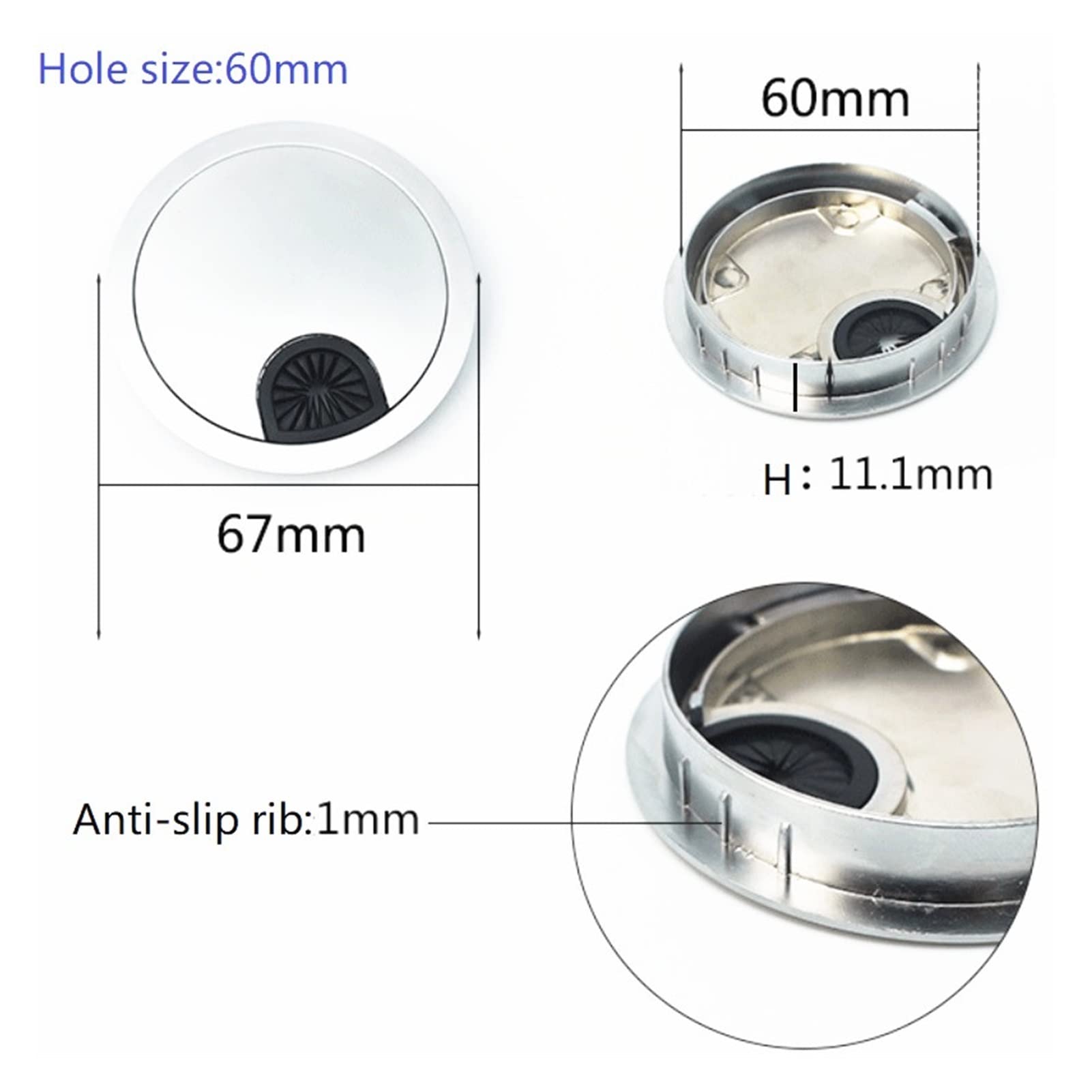 Przelotka na biurko, przelotka kabel 5 sztuk/partia stolik pod komputer wylot sprzęt meblowy ze stopu cynku pokrywa otworu przewód(Silver,50mm)