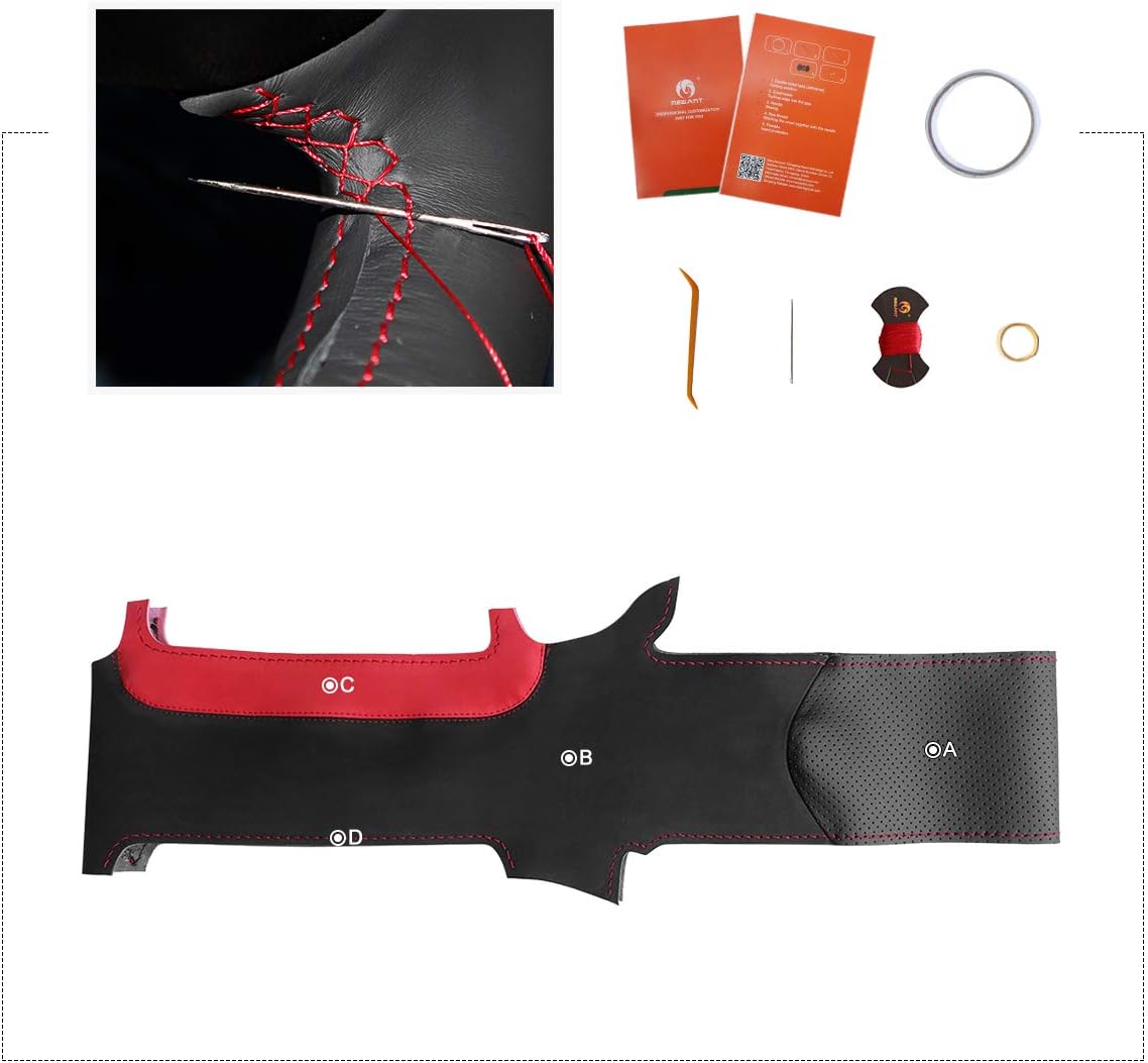 MEWANT Customized Hand Stitched Black Genuine Leather and Suede Car Steering Wheel Cover for Mazda MX-5 Miata 2006-2015 RX-8 2009-2011 CX-7 2007-2009